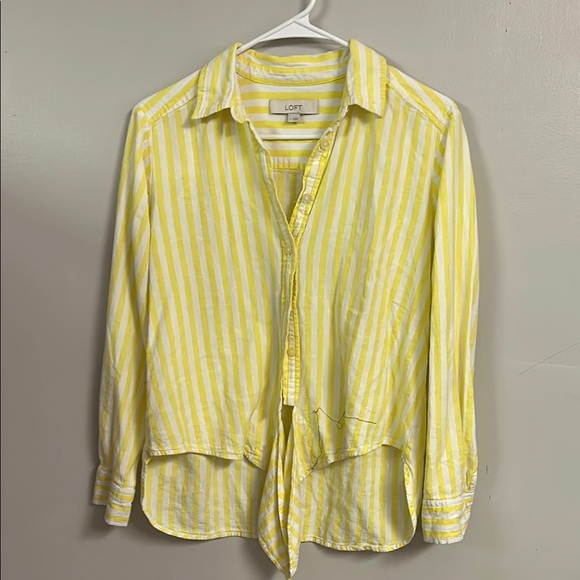 LOFT Yellow and White Striped Button Down Shirt - Picture 1 of 5